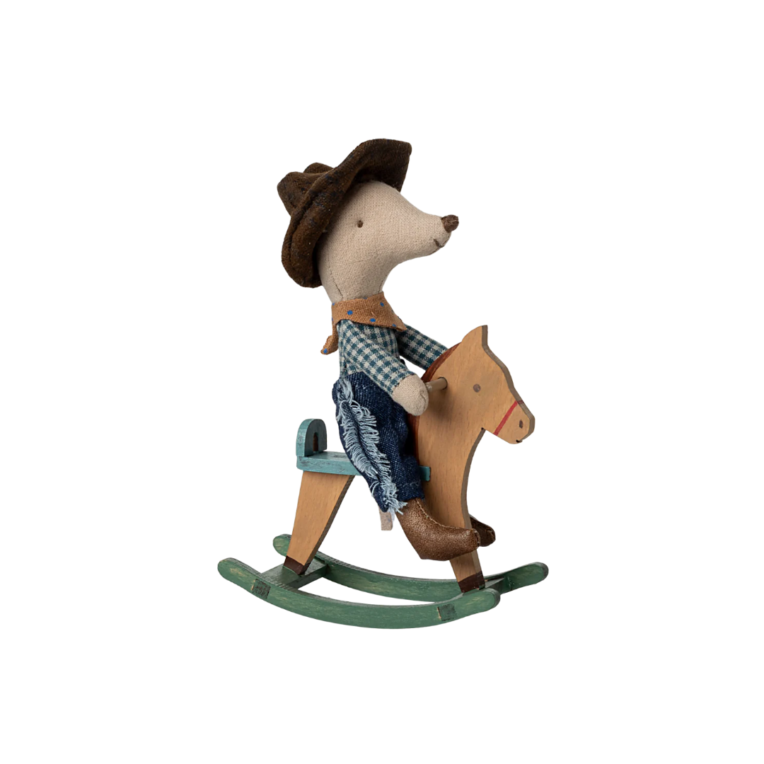 Little Brother Cowboy Mouse on Rocking Horse