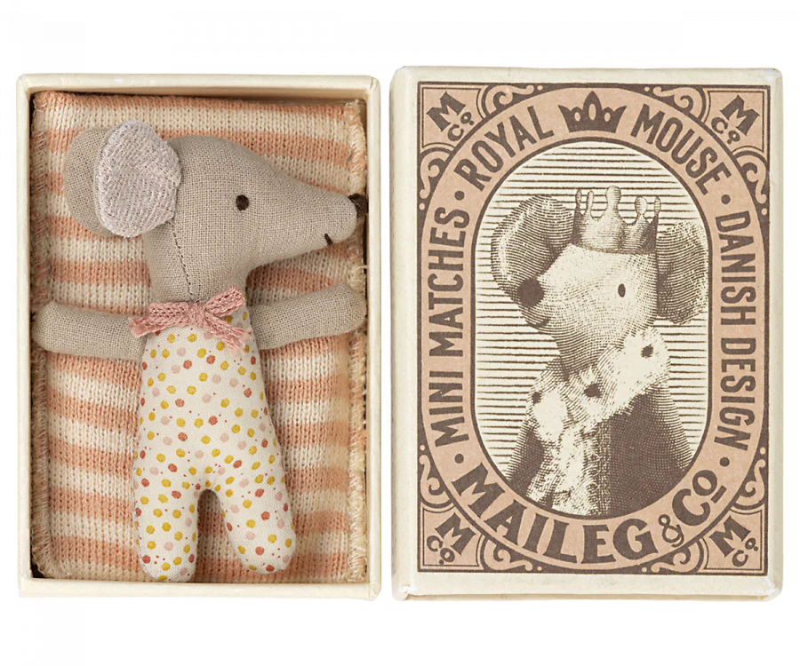 Sleepy/Wakey Baby Mouse in Matchbox | Rose