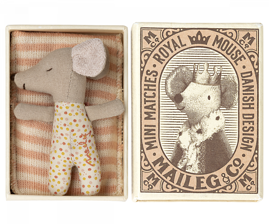 Sleepy/Wakey Baby Mouse in Matchbox | Rose